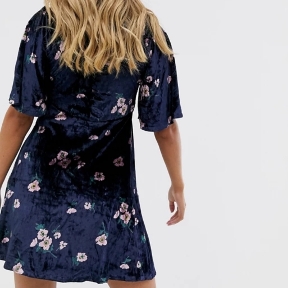 FREE PEOPLE Navy Velvet Floral Be My Baby Dress - Picture 3 of 6